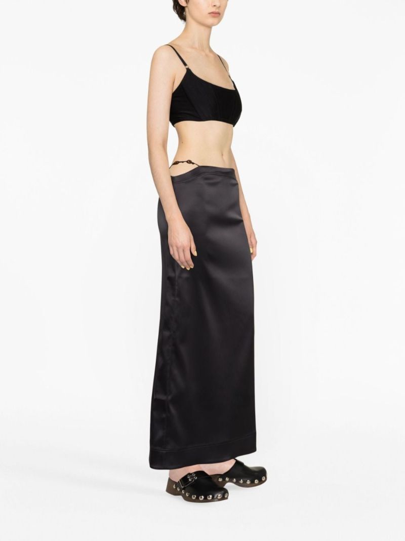 Black Bead-detailing Satin Maxi Skirt