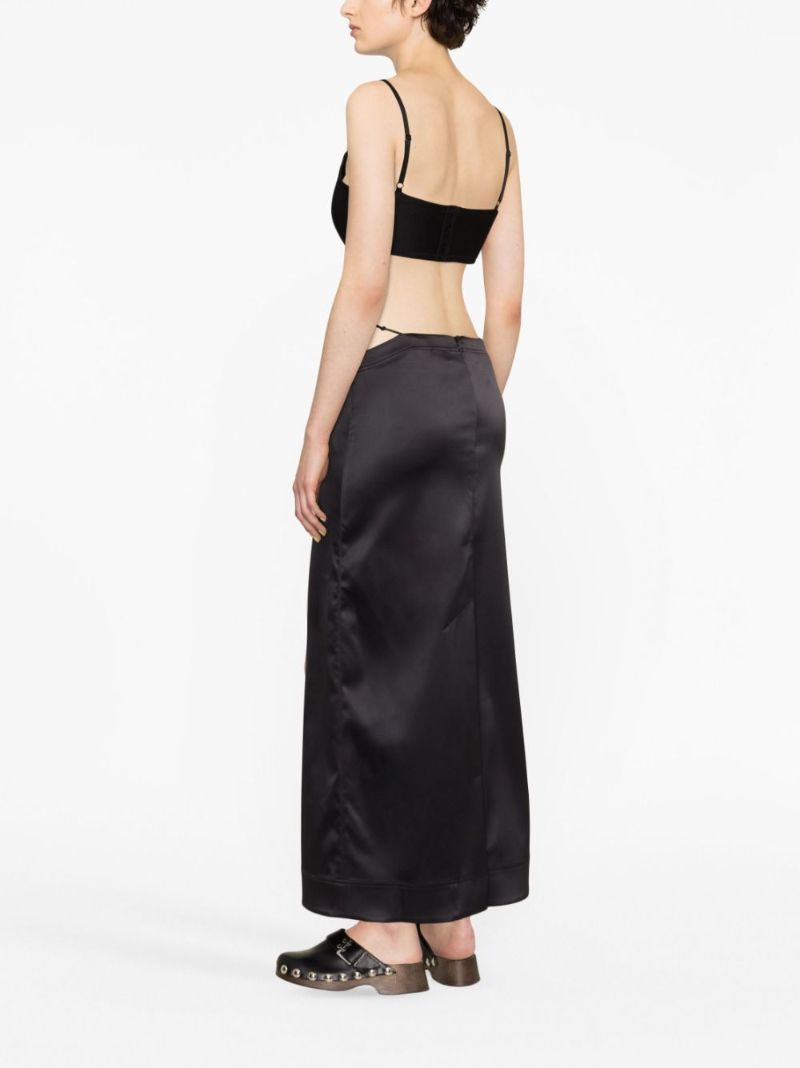Black Bead-detailing Satin Maxi Skirt