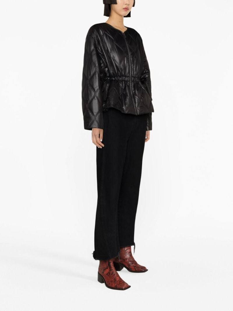 Black Peplum-hem Quilted Jacket