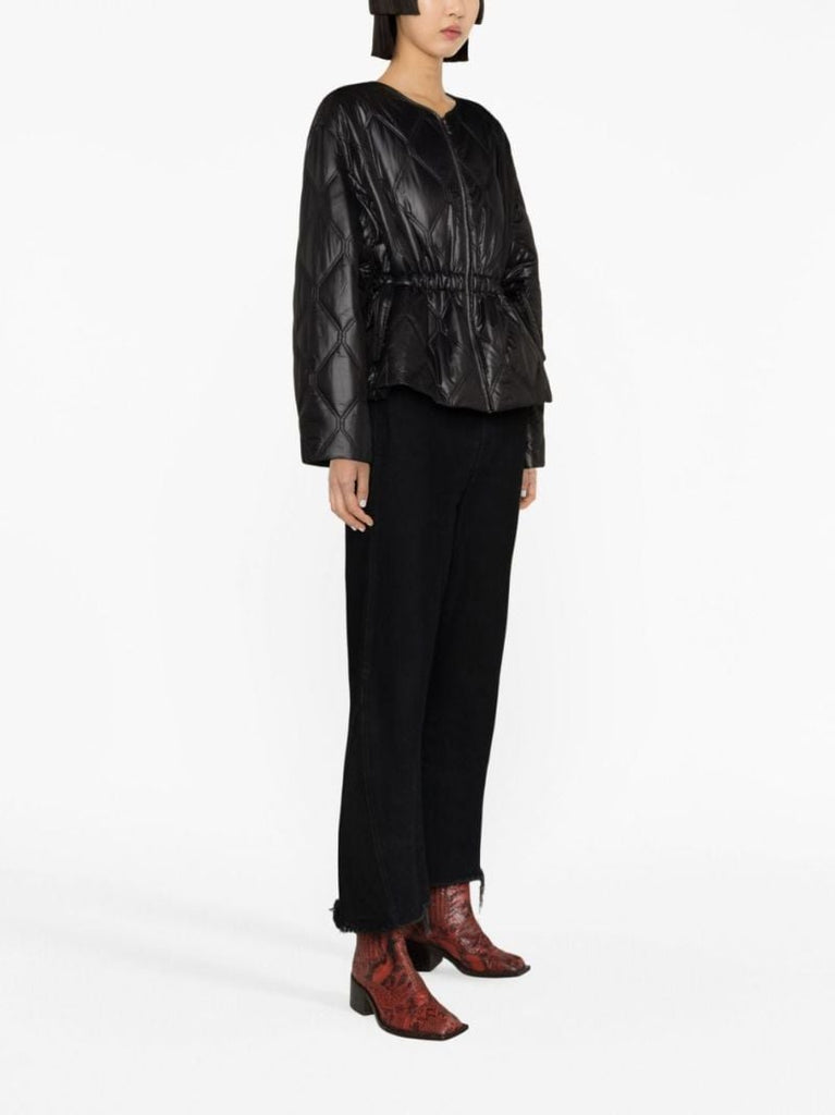 Black Peplum-hem Quilted Jacket