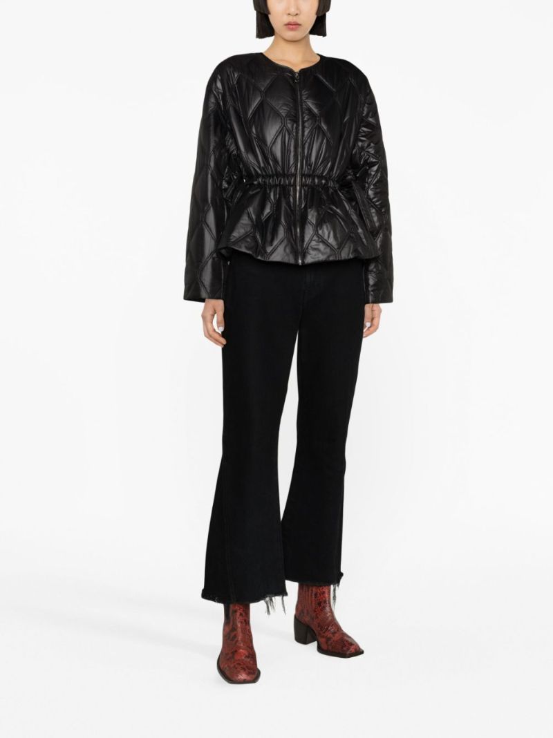 Black Peplum-hem Quilted Jacket