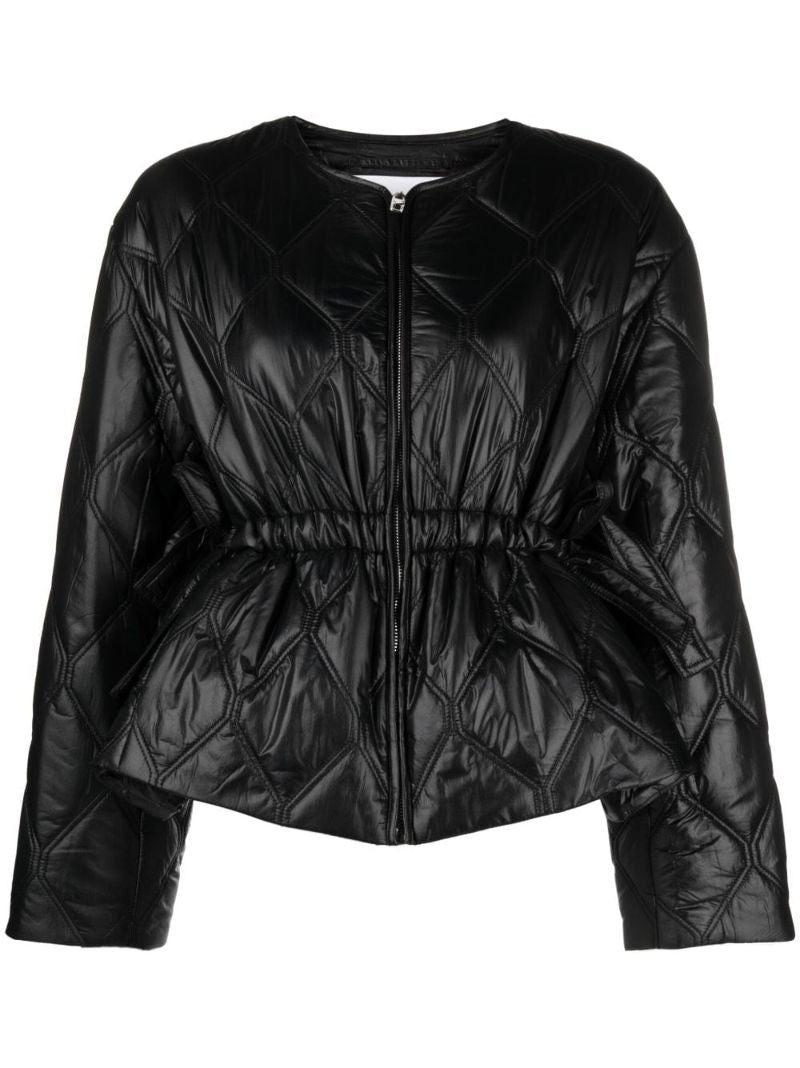 Black Peplum-hem Quilted Jacket