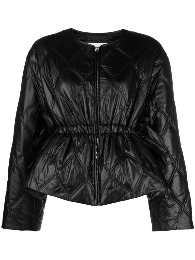 Black Peplum-hem Quilted Jacket