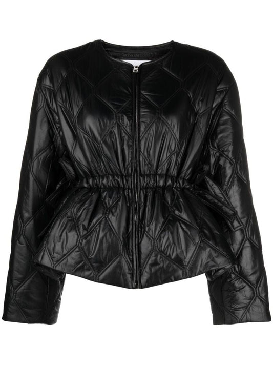 Black Peplum-hem Quilted Jacket