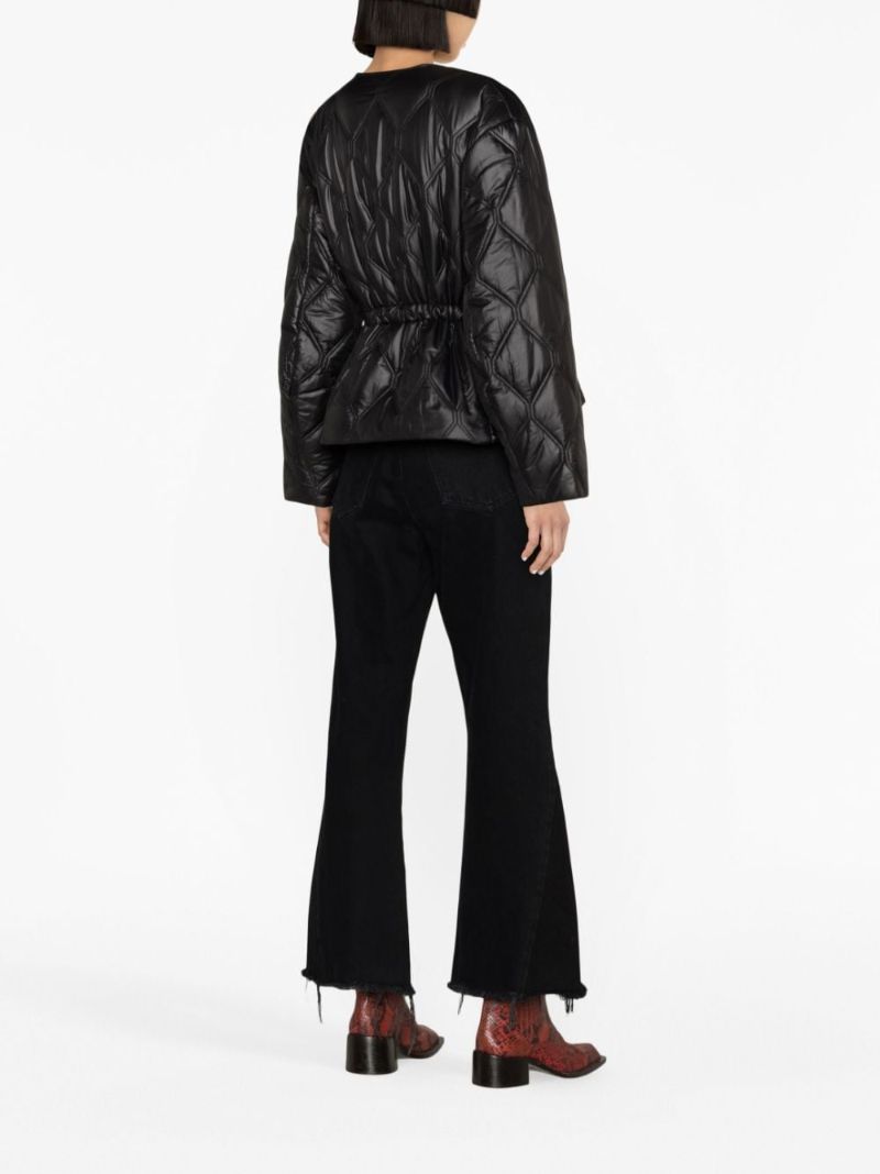 Black Peplum-hem Quilted Jacket