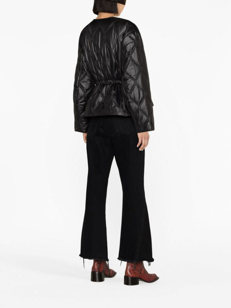 Black Peplum-hem Quilted Jacket