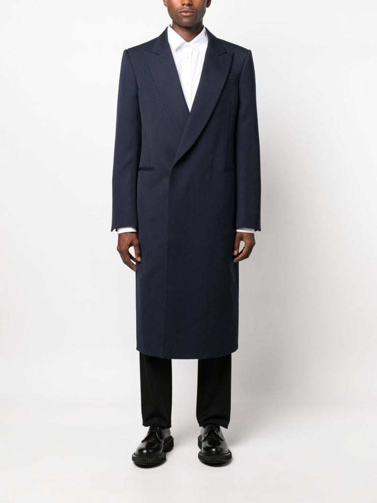 Blue Double-breasted Wool Coat