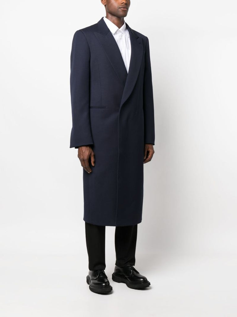Blue Double-breasted Wool Coat