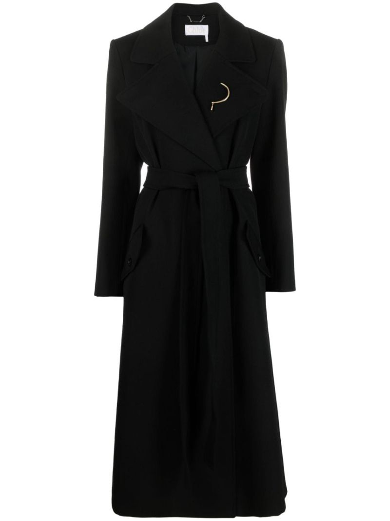 Black Wool Long Wrap Coat
