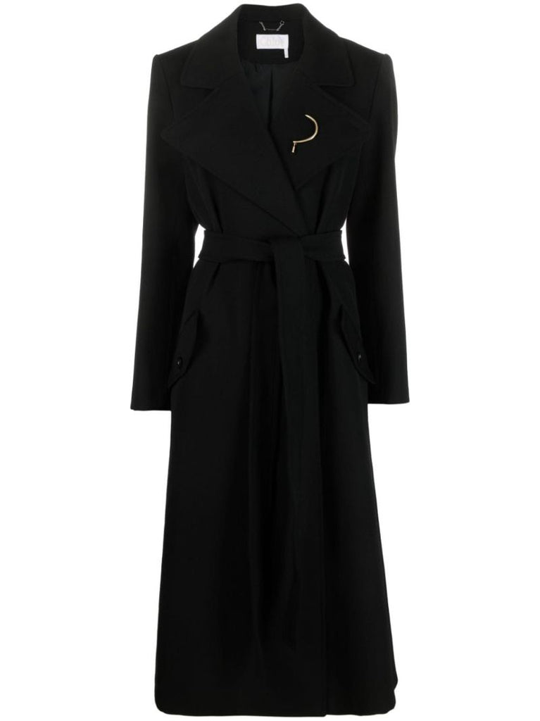 Black Wool Long Wrap Coat