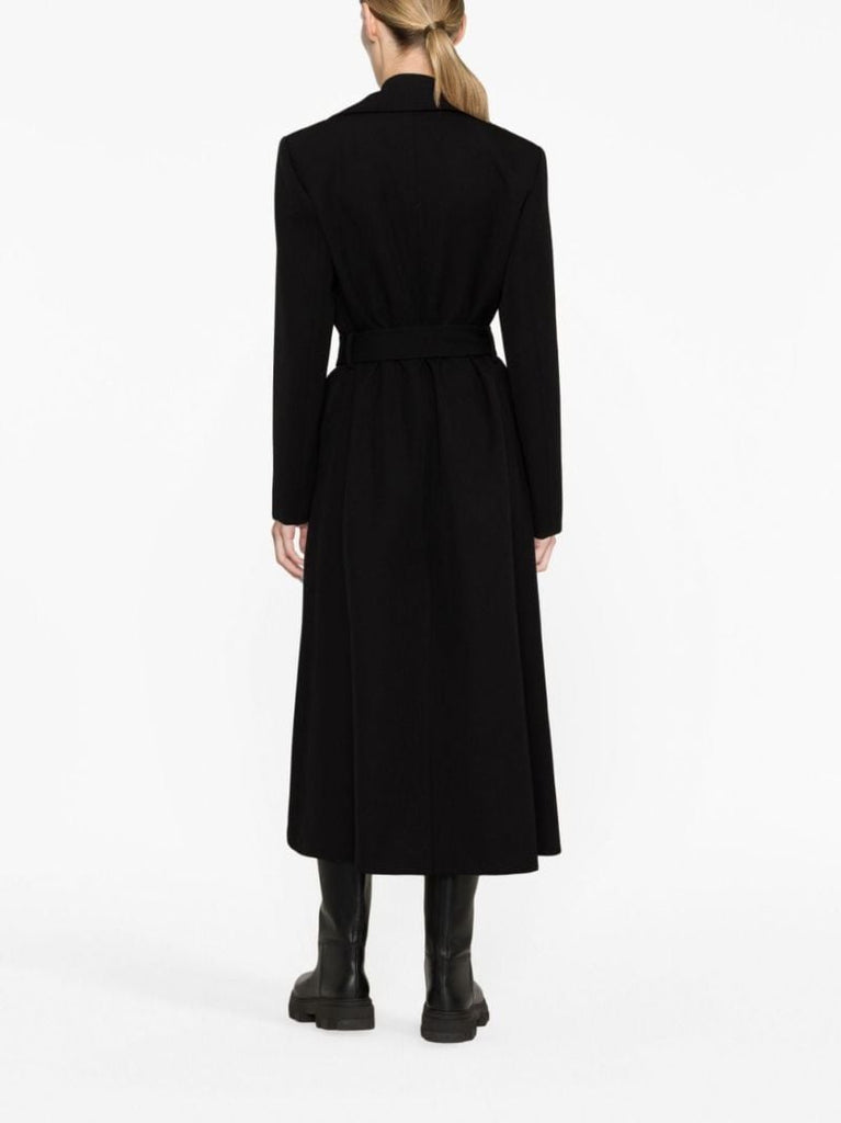 Black Wool Long Wrap Coat