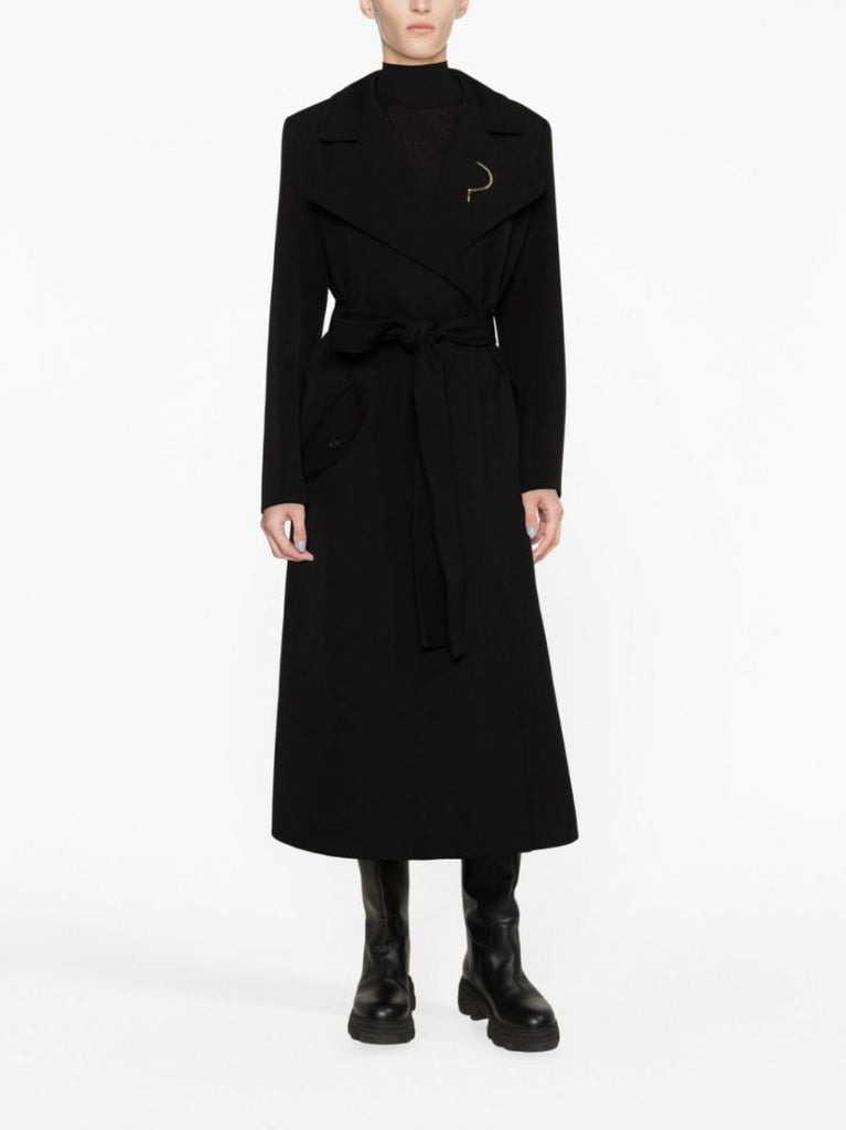 Black Wool Long Wrap Coat