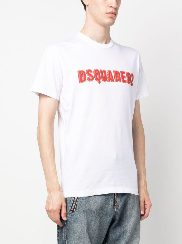 White Logo Print Cotton T-shirt