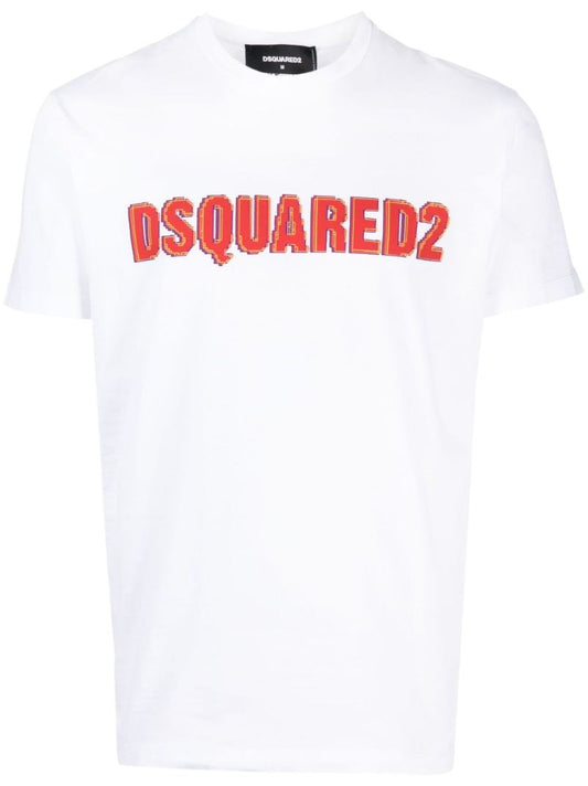 White Logo Print Cotton T-shirt