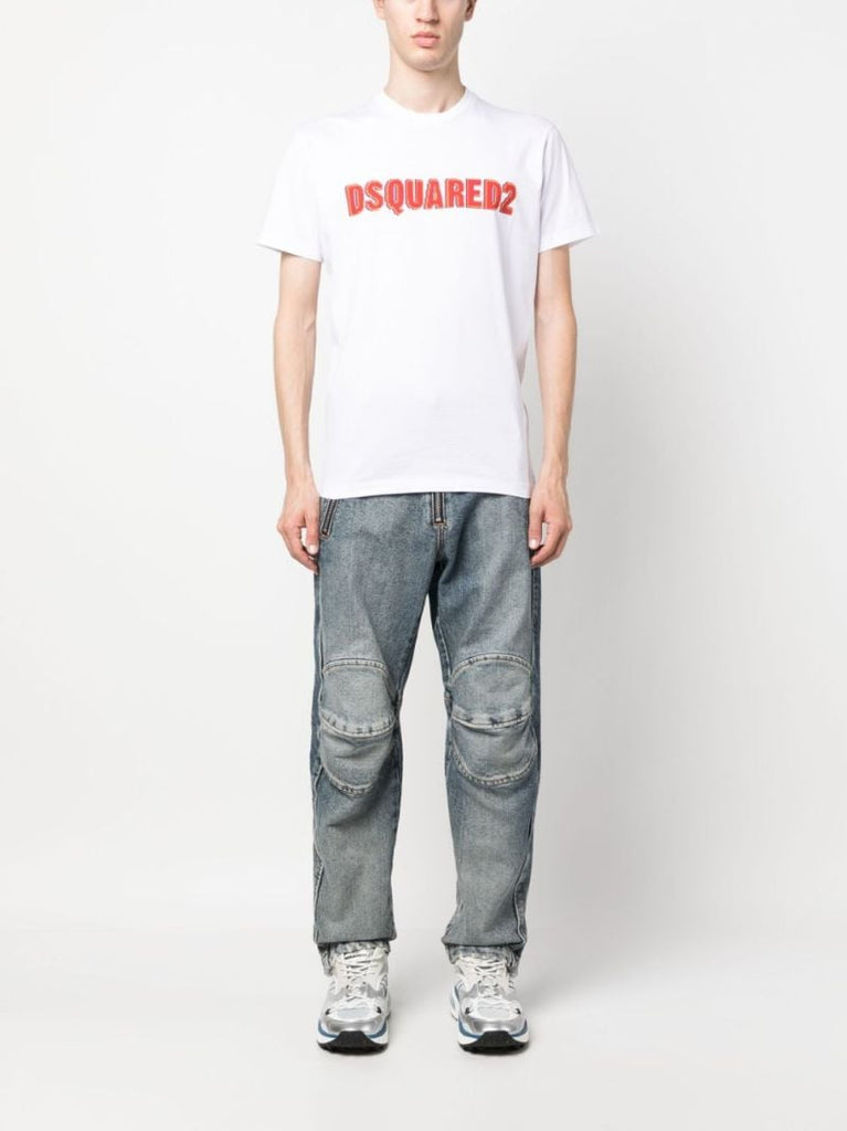 White Logo Print Cotton T-shirt