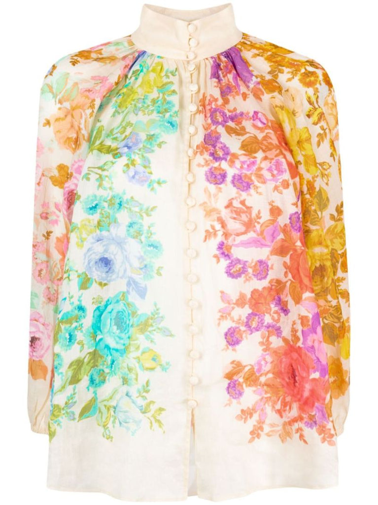 Neutral Raie Floral-print Blouse