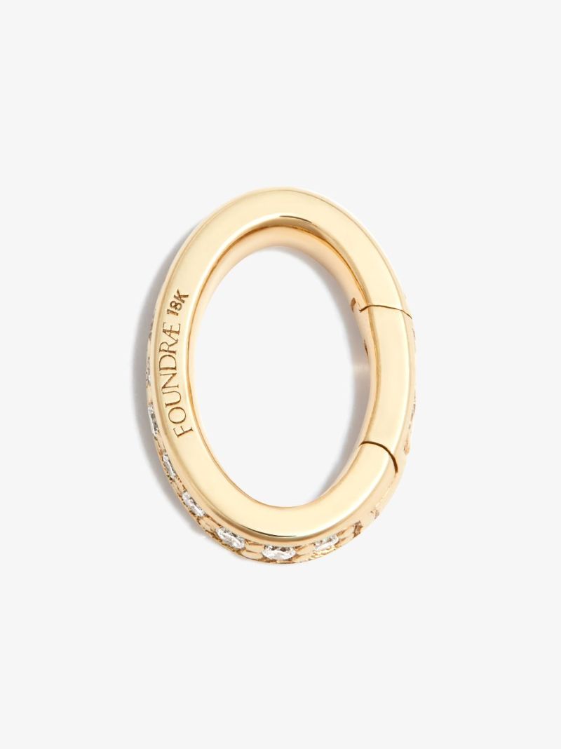 18k Yellow Gold Pave Oval Push Annex Link Diamond Charm