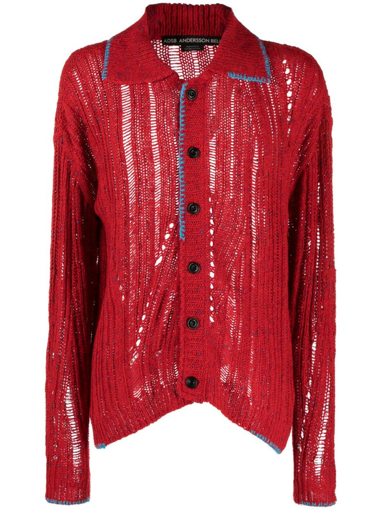 Red Open-knit Cardigan