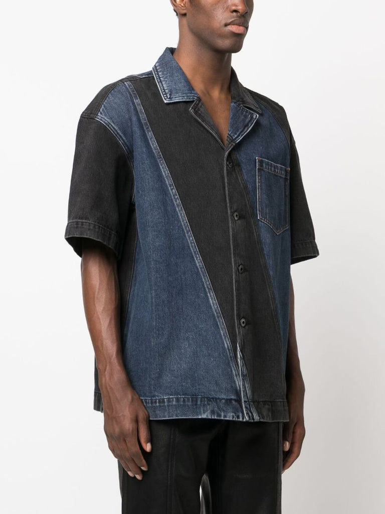 Black Panelled Denim Shirt