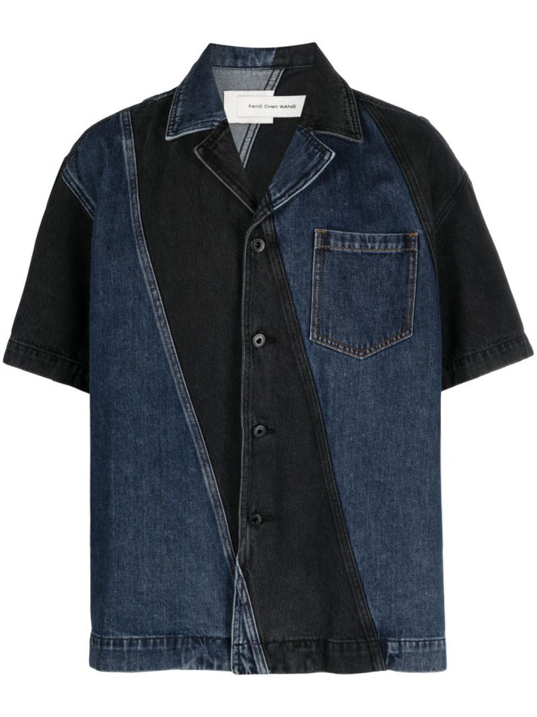 Black Panelled Denim Shirt