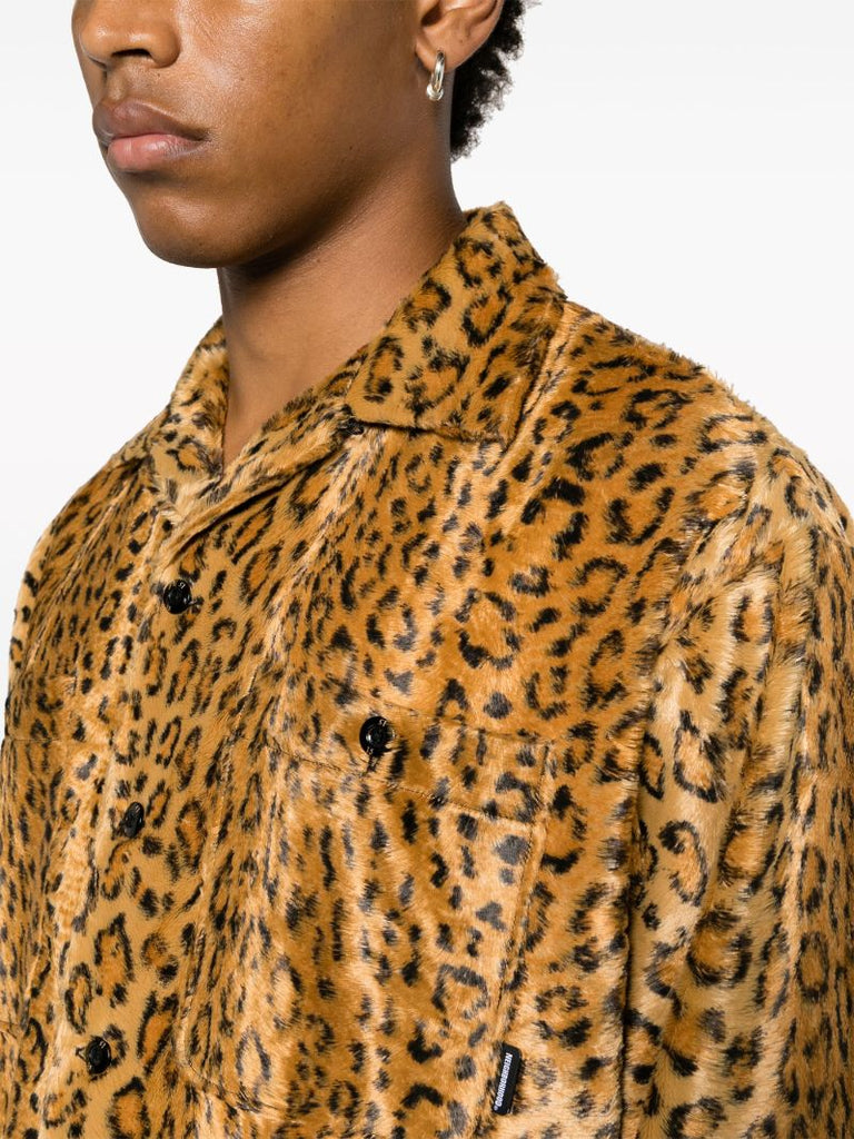 Brown Leopard-print Faux-fur Shirt