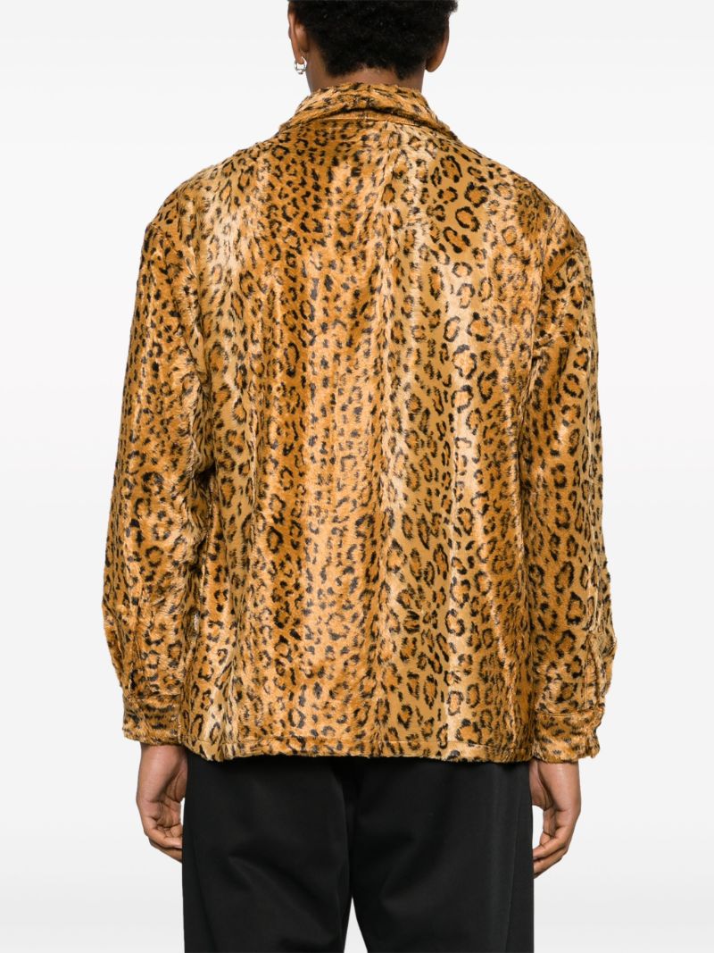 Brown Leopard-print Faux-fur Shirt