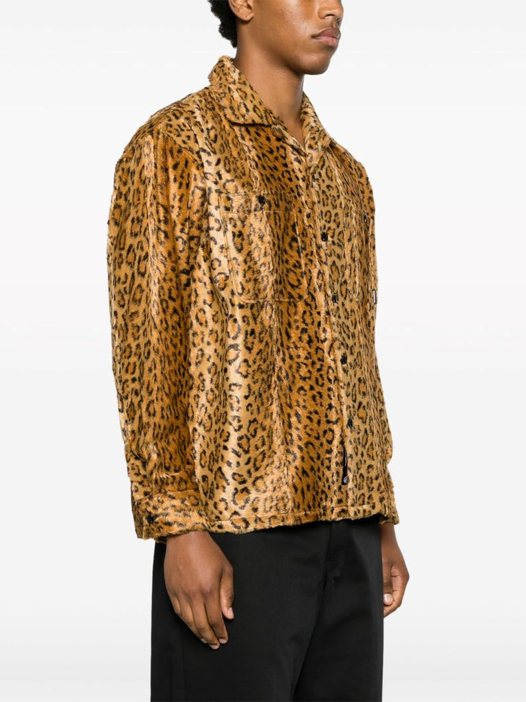 Brown Leopard-print Faux-fur Shirt