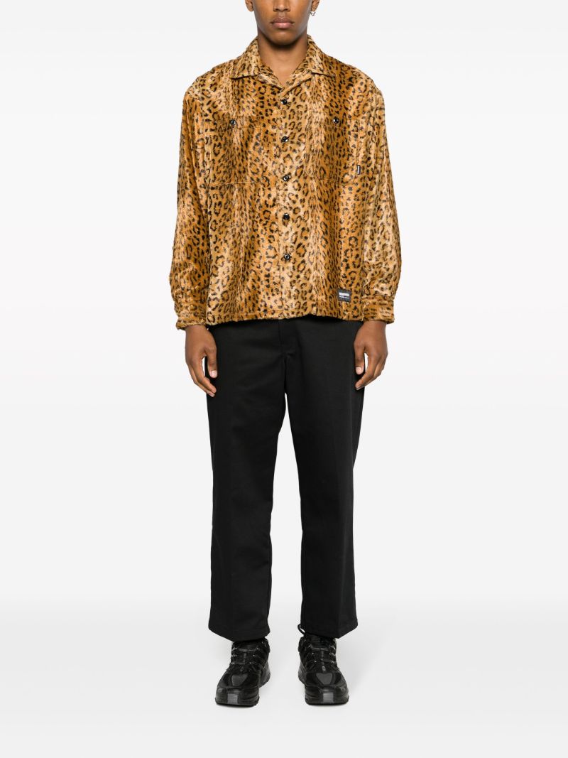 Brown Leopard-print Faux-fur Shirt