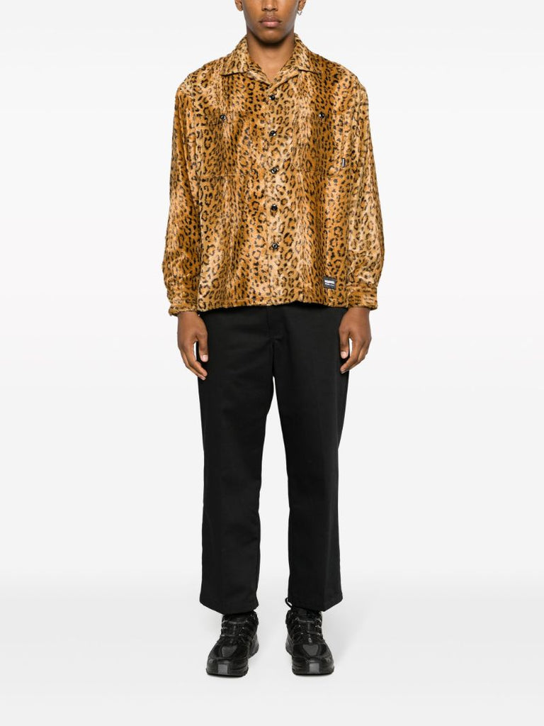 Brown Leopard-print Faux-fur Shirt