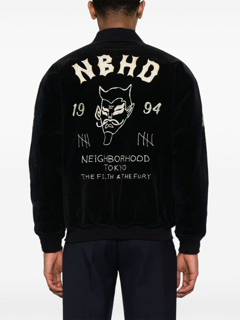 Blue Savage Velvet Bomber Jacket