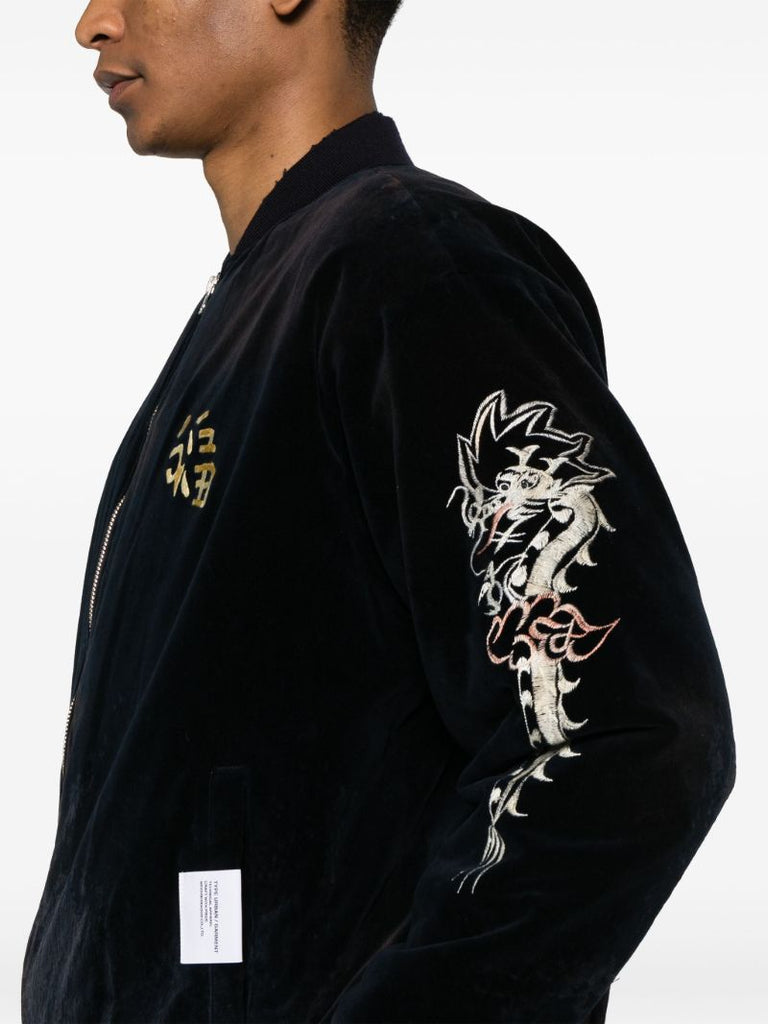 Blue Savage Velvet Bomber Jacket