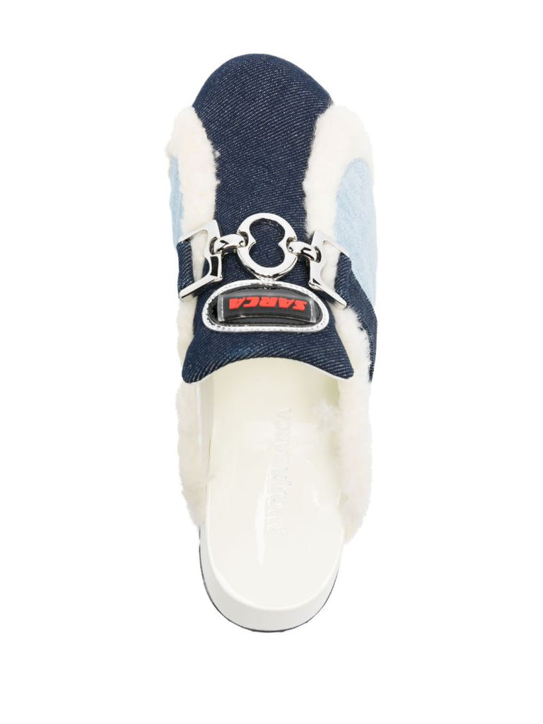 Blue Beetle Panelled Denim Mules