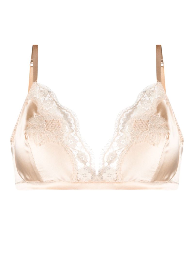 Neutral Lace-trim Satin Bra
