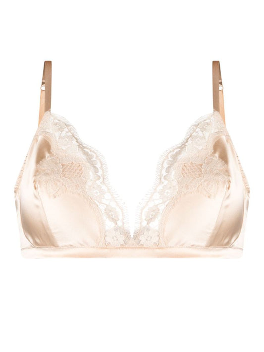 Neutral Lace-trim Satin Bra