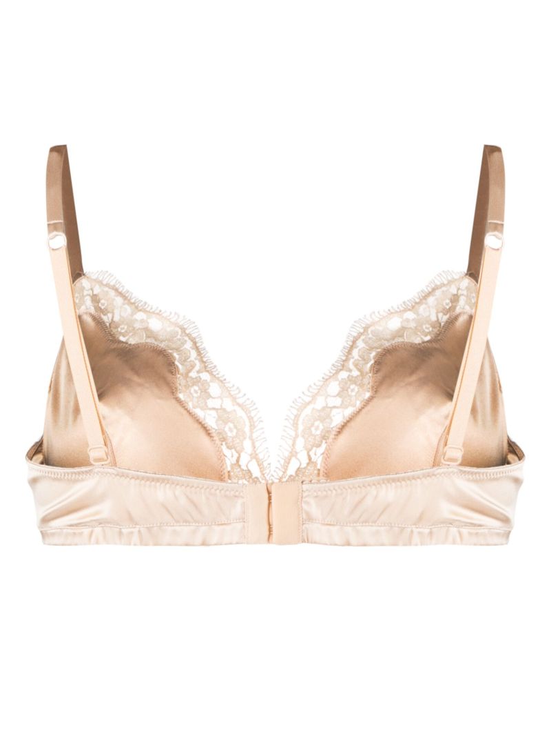 Neutral Lace-trim Satin Bra
