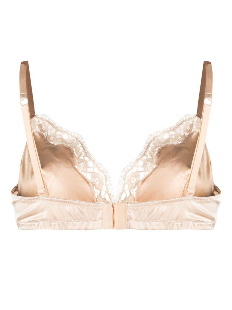 Neutral Lace-trim Satin Bra
