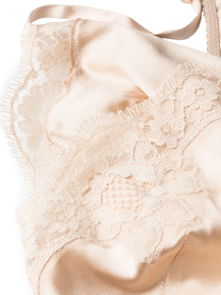 Neutral Lace-trim Satin Bra