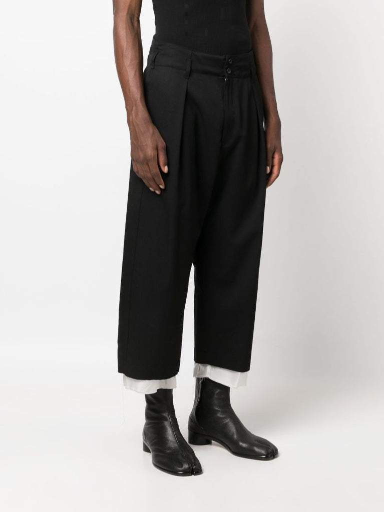 Black Wool Gabardine Cropped Trousers