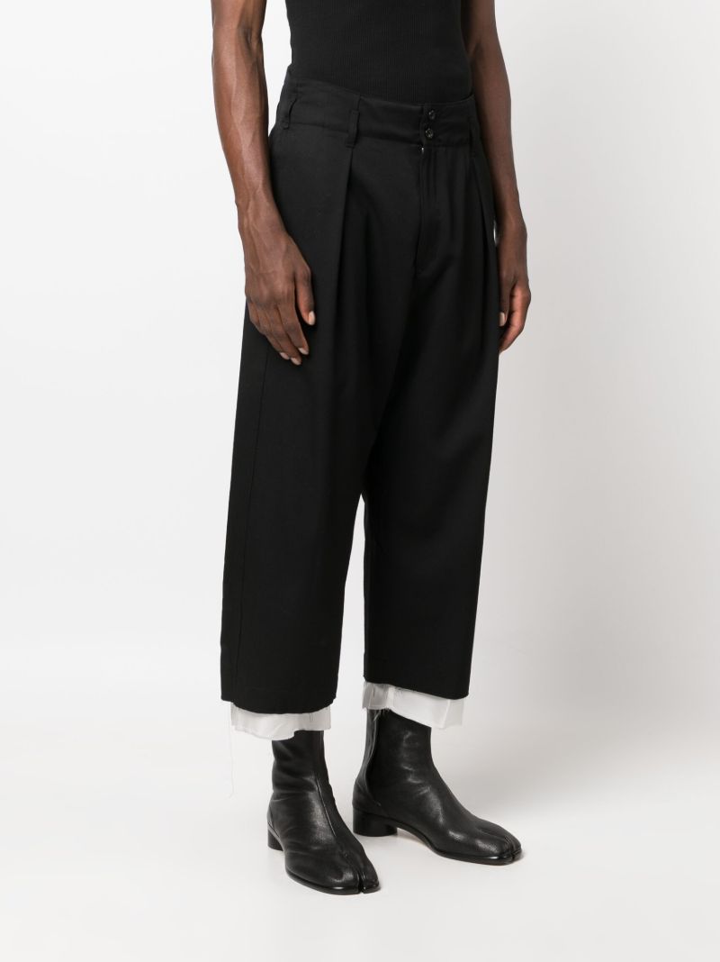Black Wool Gabardine Cropped Trousers