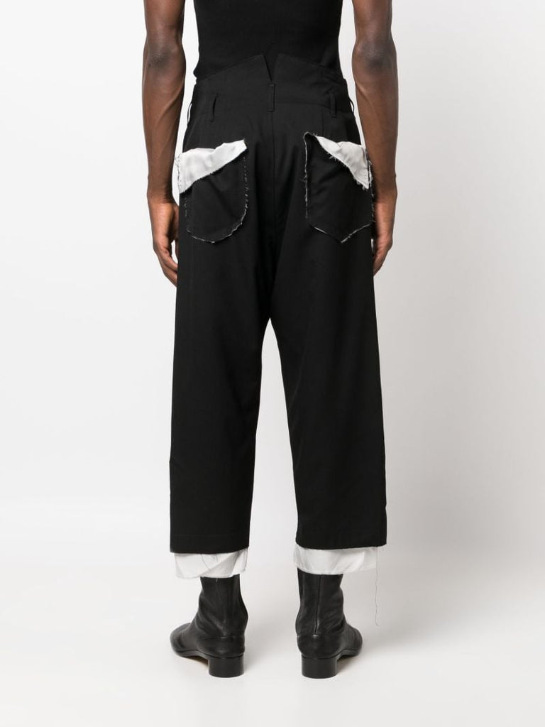 Black Wool Gabardine Cropped Trousers