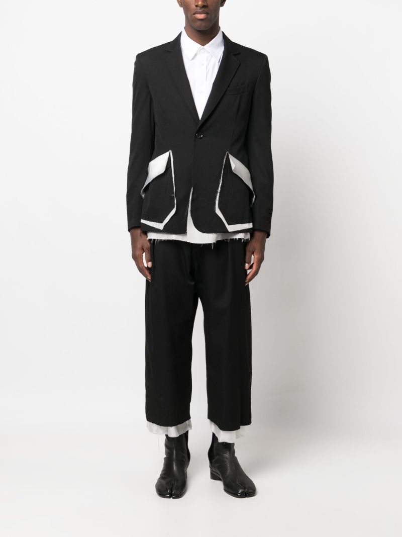 Black Wool Gabardine Cropped Trousers