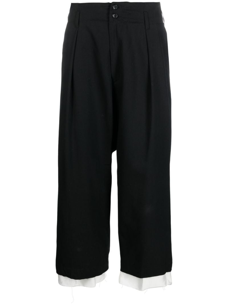 Black Wool Gabardine Cropped Trousers