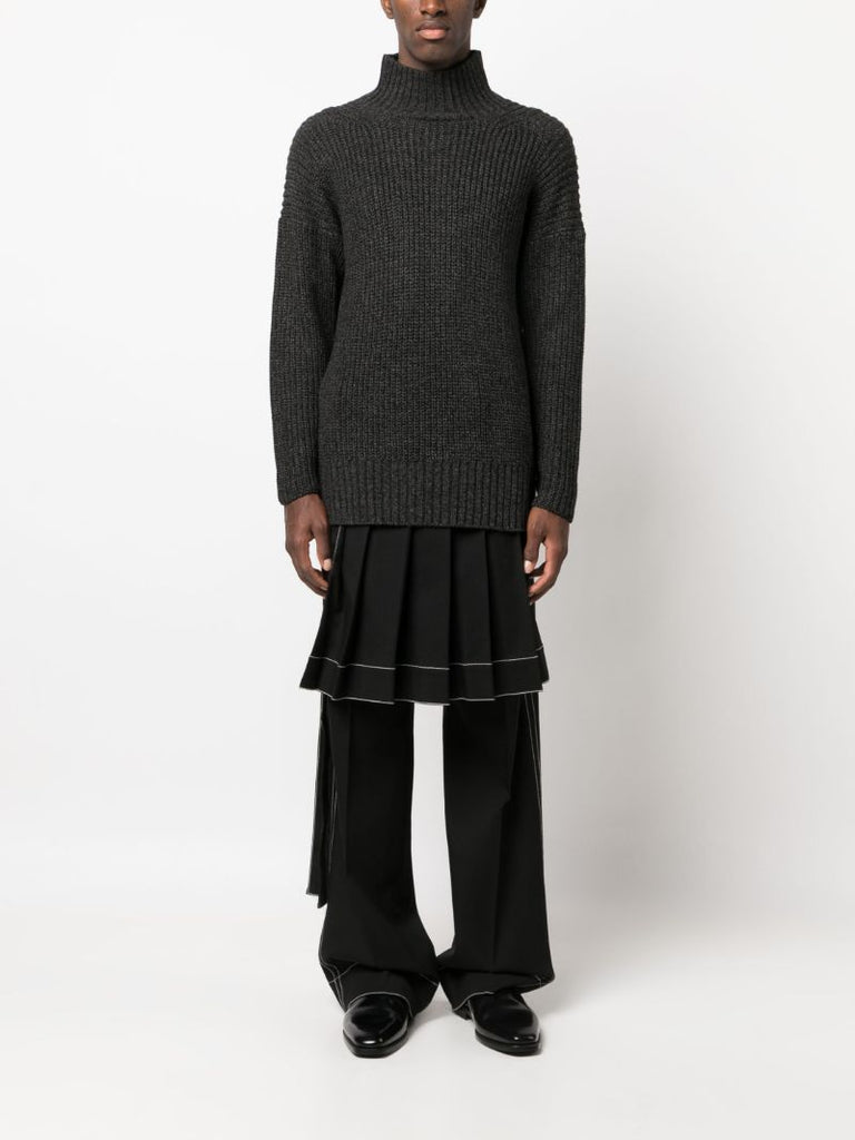 Grey Open-back Ribbed-knit Sweater
