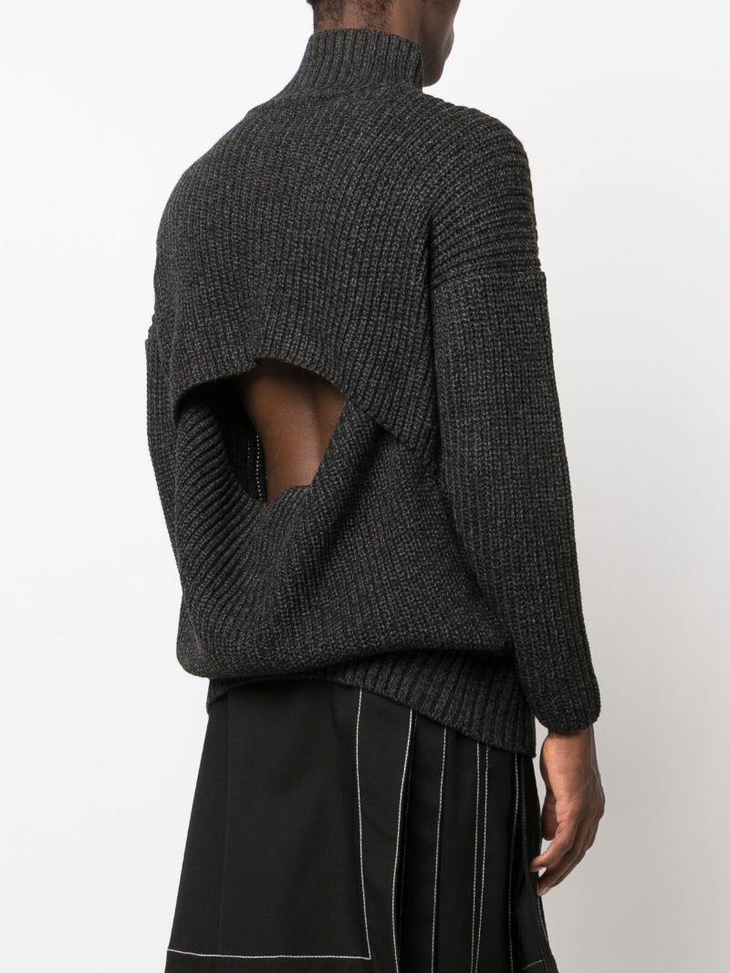 Grey Open-back Ribbed-knit Sweater