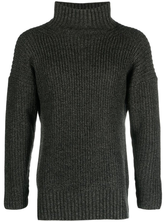 Grey Open-back Ribbed-knit Sweater