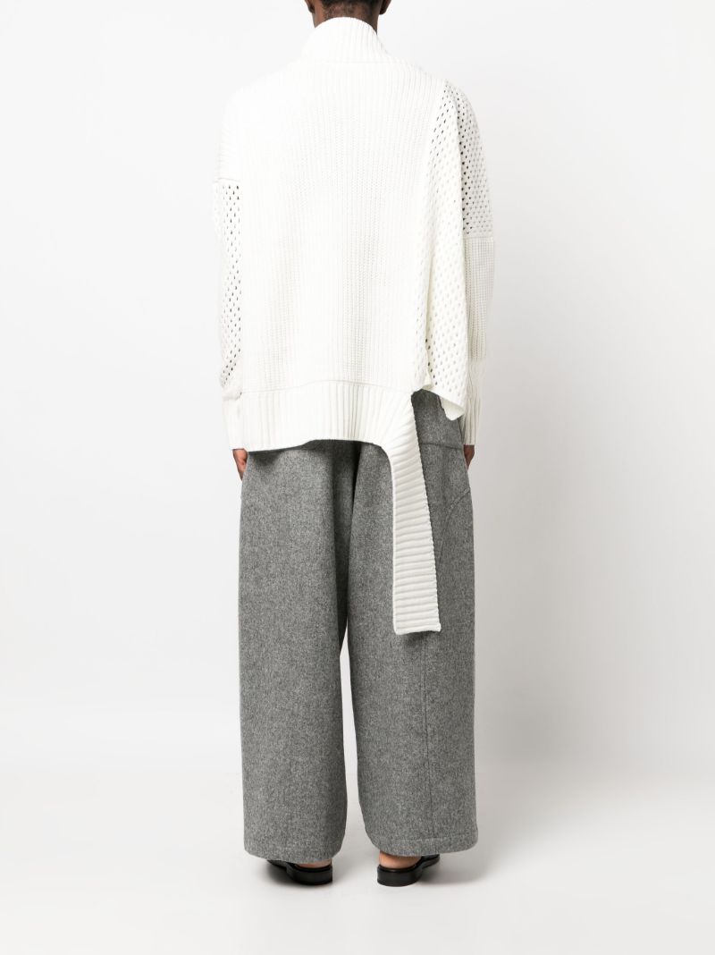 Neutral Asymmetric Mesh Knit Sweater