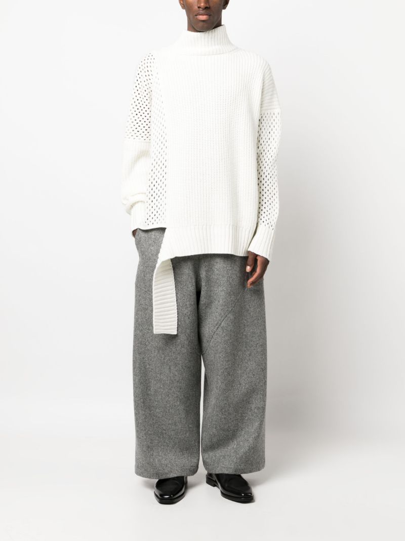 Neutral Asymmetric Mesh Knit Sweater
