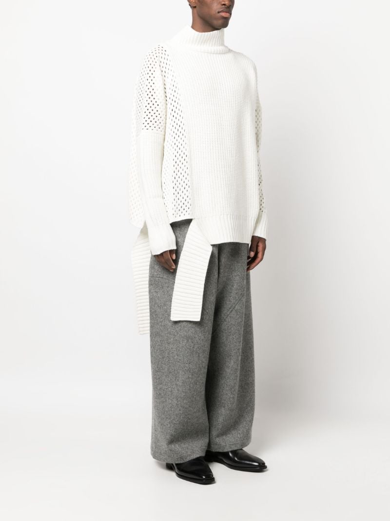 Neutral Asymmetric Mesh Knit Sweater