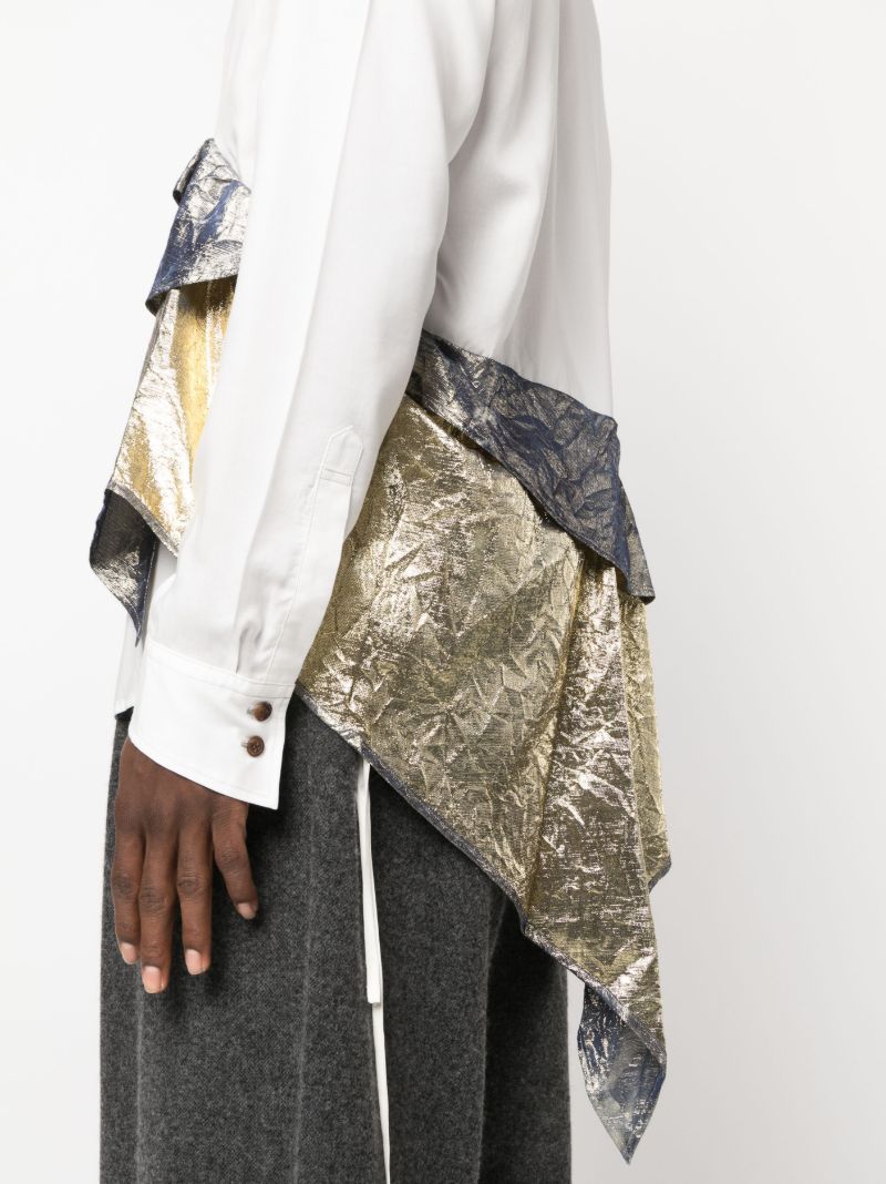 White Draped Foil Shirt