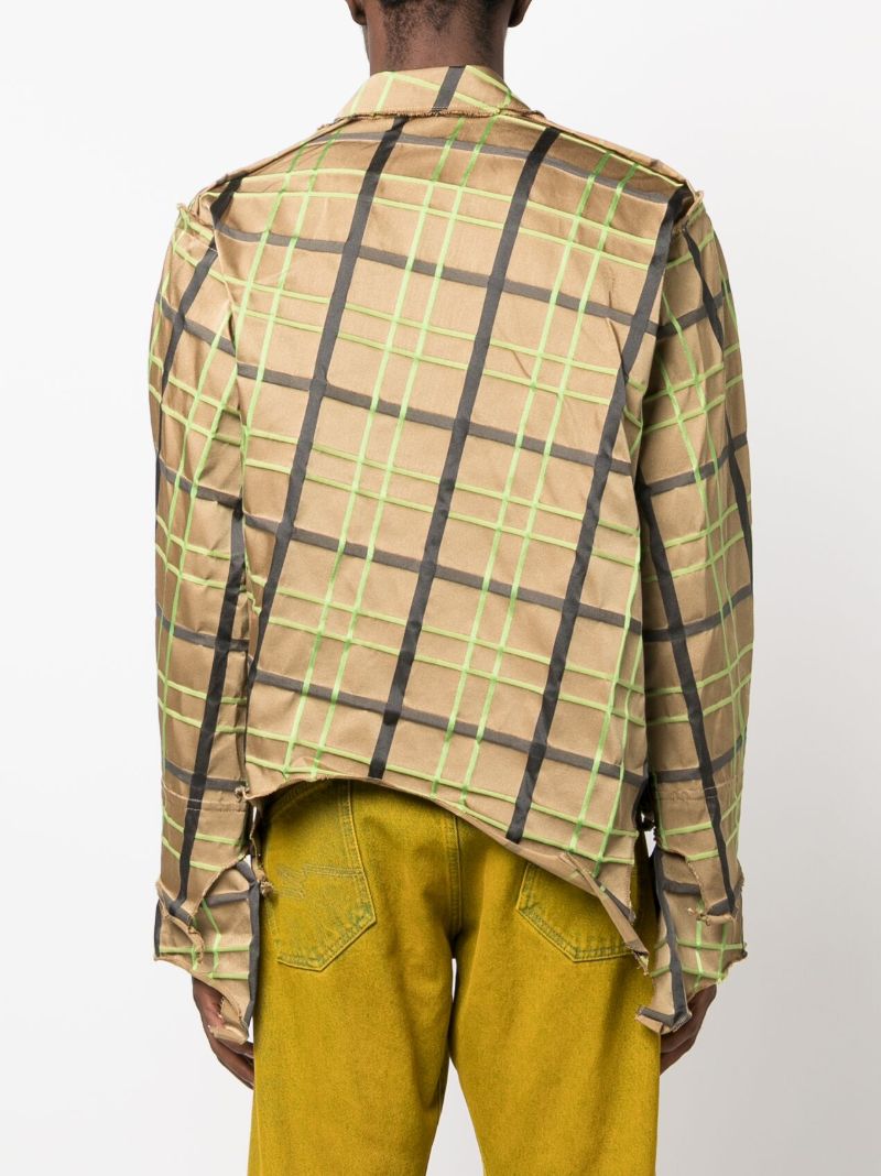 Brown Crush Asymmetric Check-print Shirt